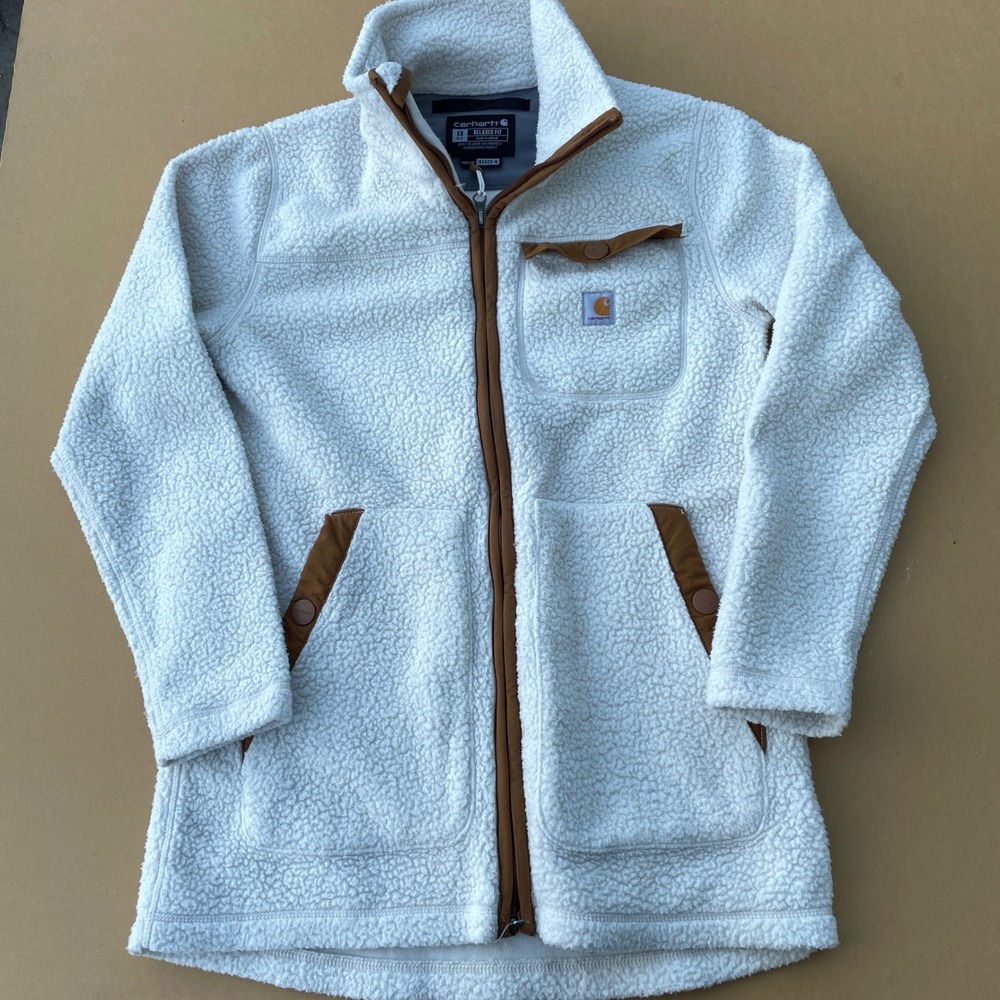 Carhartt Fleece Jacket Womens XS White Casual Sherpa Full Zip 104923-W03